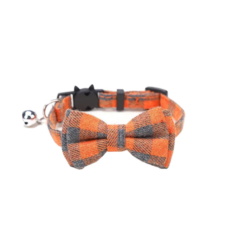 Variant image for Adjustable Cat Collar – Cute Plaid Design, Bow Tie & Bell, Christmas Red, Elastic Fit-14