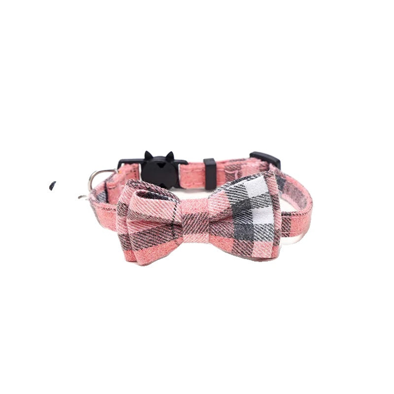 Variant image for Adjustable Cat Collar – Cute Plaid Design, Bow Tie & Bell, Christmas Red, Elastic Fit-9