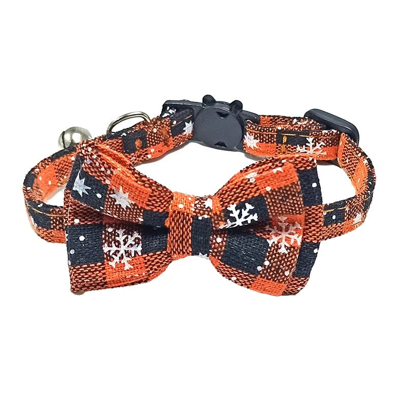 Variant image for Adjustable Cat Collar – Cute Plaid Design, Bow Tie & Bell, Christmas Red, Elastic Fit-18