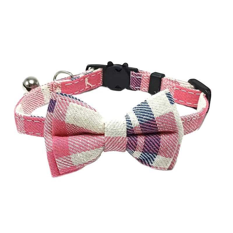 Variant image for Adjustable Cat Collar – Cute Plaid Design, Bow Tie & Bell, Christmas Red, Elastic Fit-6