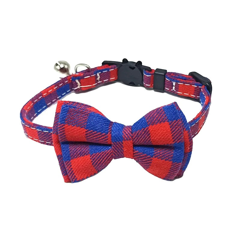 Variant image for Adjustable Cat Collar – Cute Plaid Design, Bow Tie & Bell, Christmas Red, Elastic Fit-16
