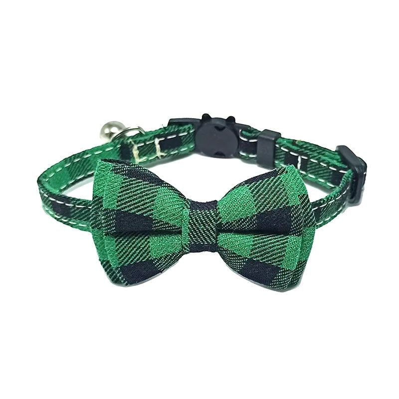 Variant image for Adjustable Cat Collar – Cute Plaid Design, Bow Tie & Bell, Christmas Red, Elastic Fit-15