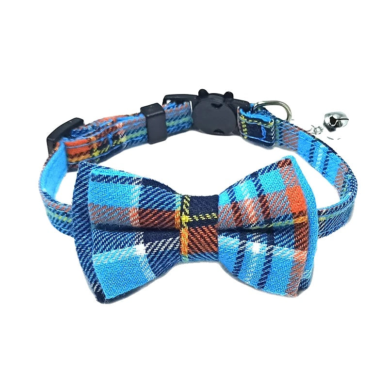 Variant image for Adjustable Cat Collar – Cute Plaid Design, Bow Tie & Bell, Christmas Red, Elastic Fit-8