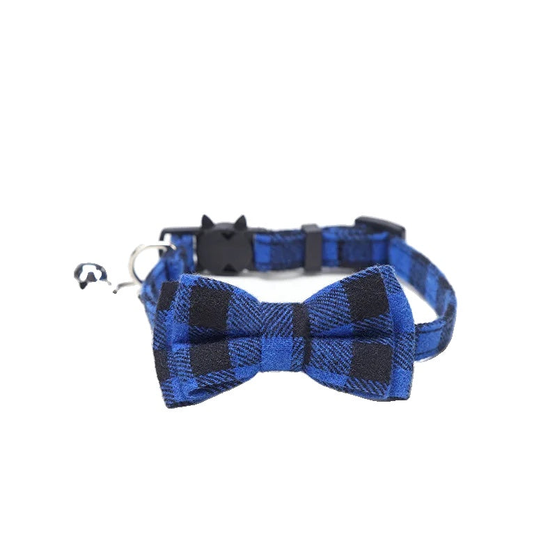 Variant image for Adjustable Cat Collar – Cute Plaid Design, Bow Tie & Bell, Christmas Red, Elastic Fit-13