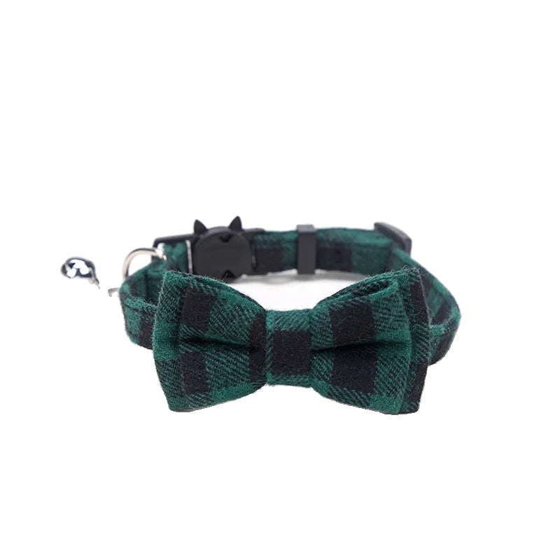 Variant image for Adjustable Cat Collar – Cute Plaid Design, Bow Tie & Bell, Christmas Red, Elastic Fit-17