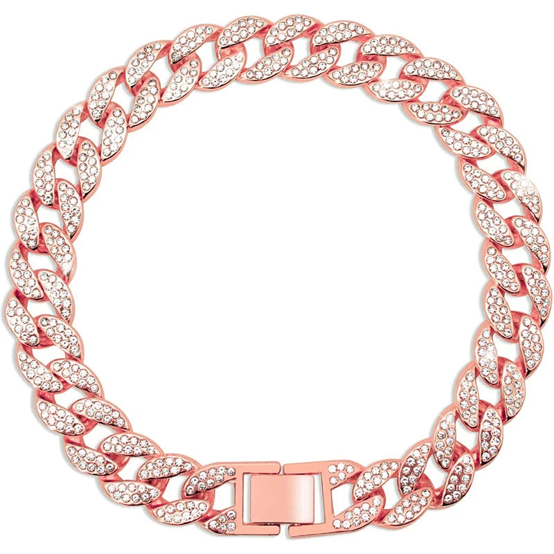 Variant image for Cuban Collar for Dogs and Cats – Pink Diamond Design, Flexible Metal Chain, Adjustable Length-24
