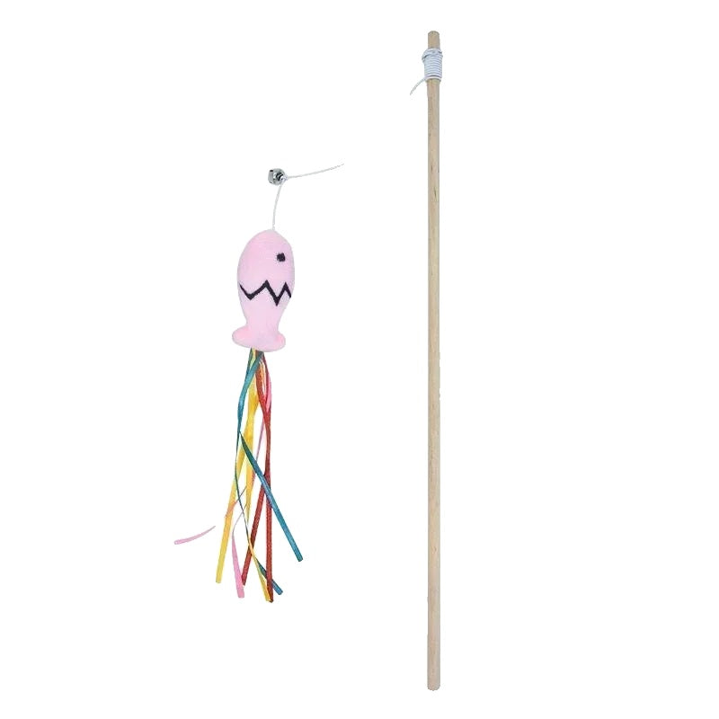 Variant image for Interactive Cat Toy for Indoor Cats – Natural Wooden Handle, Colorful Ribbons, Elastic String-3