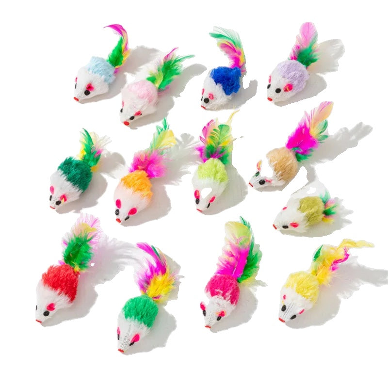 Variant image for Cat Toy for Kittens – Rabbit Fur Mouse, Colorful Feather Design, Engages Natural Hunting Instincts-4