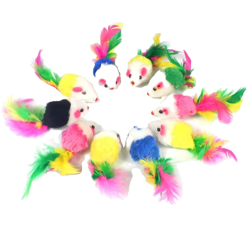 Variant image for Cat Toy for Kittens – Rabbit Fur Mouse, Colorful Feather Design, Engages Natural Hunting Instincts-2