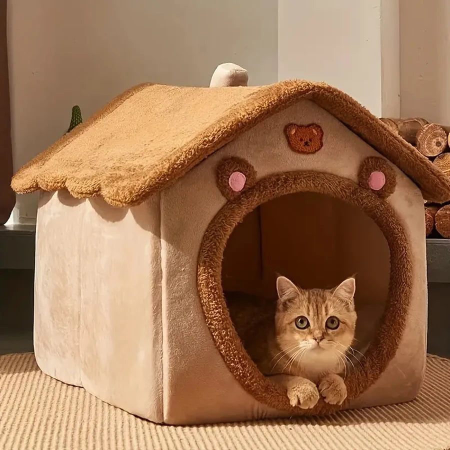Foldable Pet House for Cats – Cozy Cave Design, Removable Cover, Washable, Lightweight-6