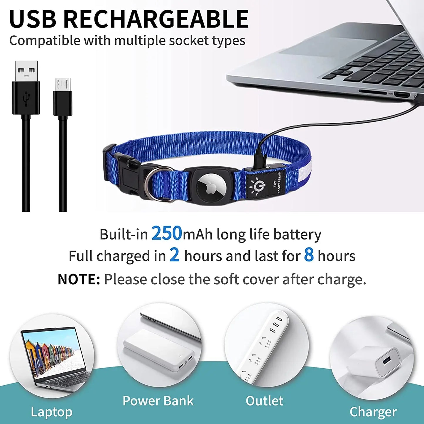 LED Dog Collar for Apple AirTag – Waterproof, USB Rechargeable, Luminous Design-5