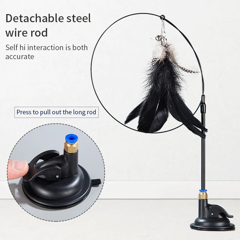 Interactive Cat Toy for Kittens – Feather Teaser Wand, Suction Cup Design, Engaging Play-3