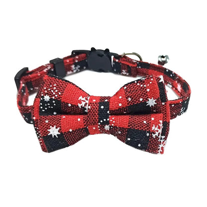 Variant image for Adjustable Cat Collar – Cute Plaid Design, Bow Tie & Bell, Christmas Red, Elastic Fit-10