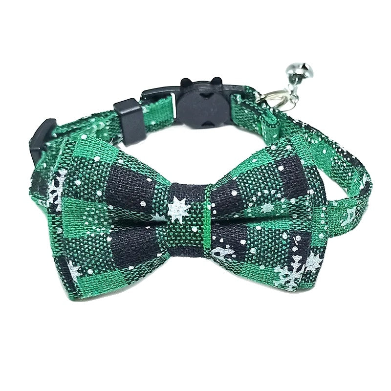 Variant image for Adjustable Cat Collar – Cute Plaid Design, Bow Tie & Bell, Christmas Red, Elastic Fit-1