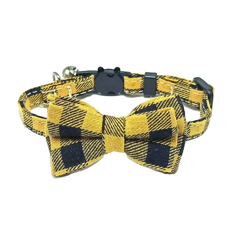 Variant image for Adjustable Cat Collar – Cute Plaid Design, Bow Tie & Bell, Christmas Red, Elastic Fit-2