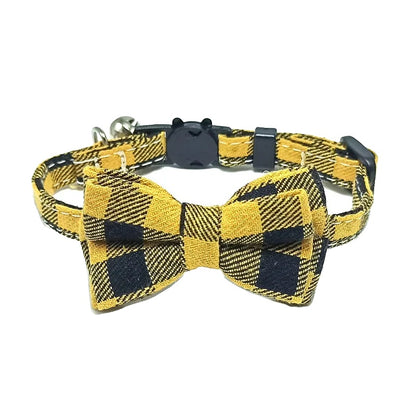 Variant image for Adjustable Cat Collar – Cute Plaid Design, Bow Tie & Bell, Christmas Red, Elastic Fit-2