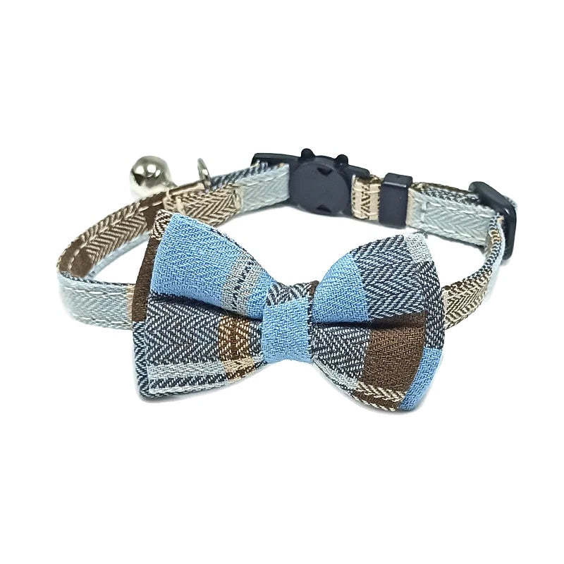 Variant image for Adjustable Cat Collar – Cute Plaid Design, Bow Tie & Bell, Christmas Red, Elastic Fit-5