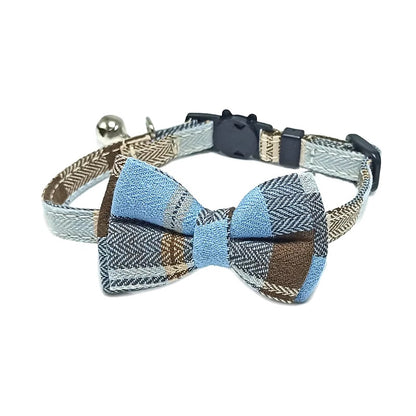 Variant image for Adjustable Cat Collar – Cute Plaid Design, Bow Tie & Bell, Christmas Red, Elastic Fit-5