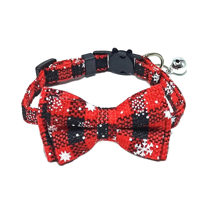 Variant image for Adjustable Cat Collar – Cute Plaid Design, Bow Tie & Bell, Christmas Red, Elastic Fit-19