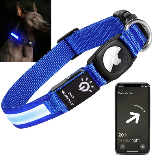 LED Dog Collar for Apple AirTag – Waterproof, USB Rechargeable, Luminous Design-1