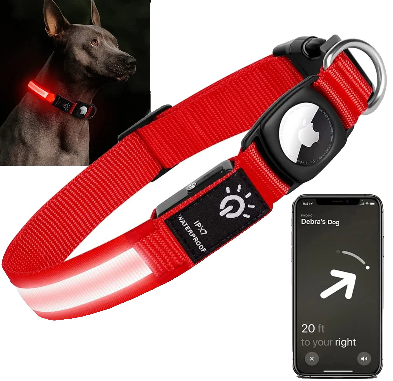 Variant image for LED Dog Collar for Apple AirTag – Waterproof, USB Rechargeable, Luminous Design-13