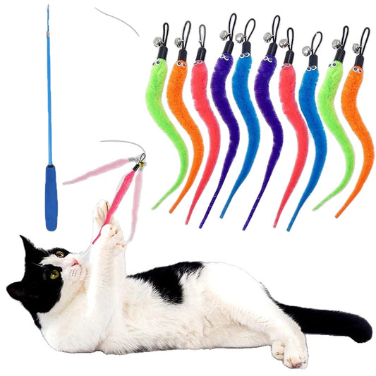 Interactive Cat Toy Replacement Worms – Soft, Safe, Easy to Attach, Attracts with Bell-1