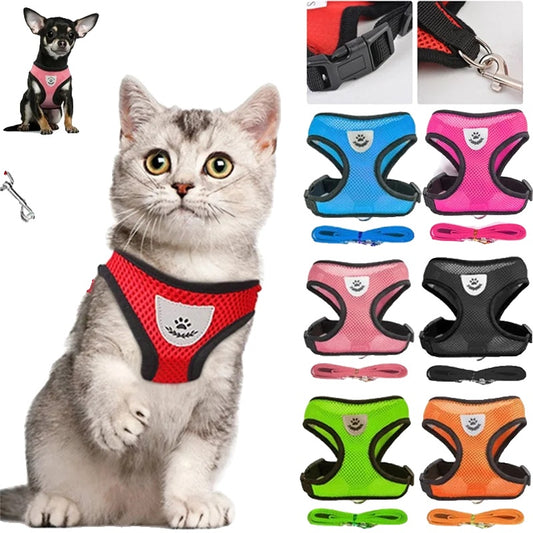 Adjustable Harness for Small Dogs and Cats – Breathable Mesh, Reflective Stripes, Includes Leash-1