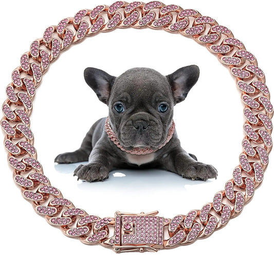Dog Collar for Pets – Stylish Diamond Cuban Link Design, Multiple Sizes, Elegant Colors-1