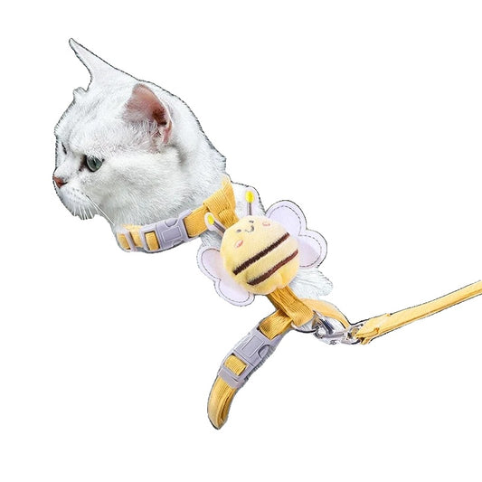 Cat Harness and Leash for Cats – Adjustable Comfort Fit, Cartoon Bee Design, Durable for Outdoor Walking-2