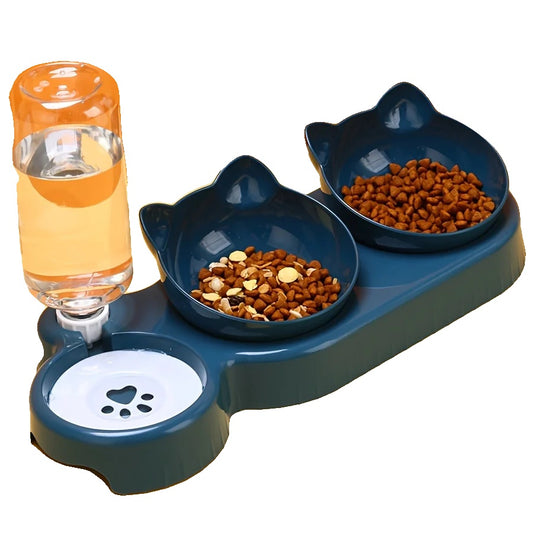 Tilted Cat Bowl Set with Water Feeder – Ergonomic Design, 3-in-1 Functionality, Easy to Clean-2