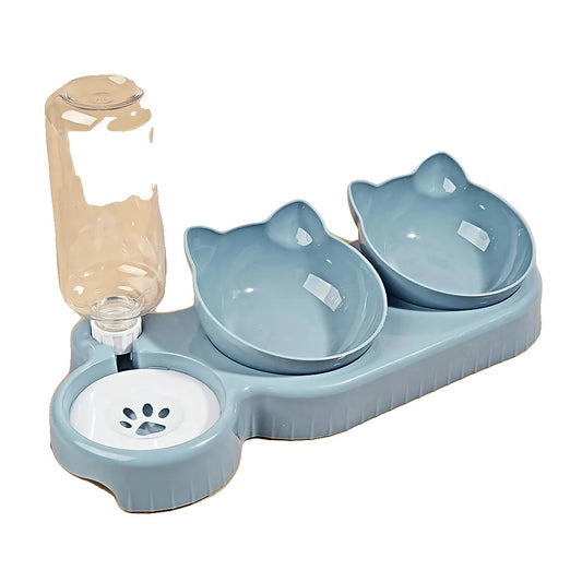 Tilted Cat Bowl Set with Water Feeder – Ergonomic Design, 3-in-1 Functionality, Easy to Clean-1