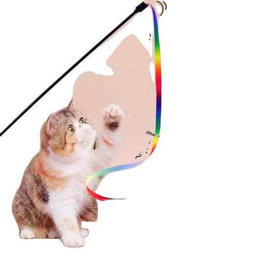 Interactive Cat Toy – Teasing Stick with Colorful Ribbons, Soft Satin, Flexible Rod-2
