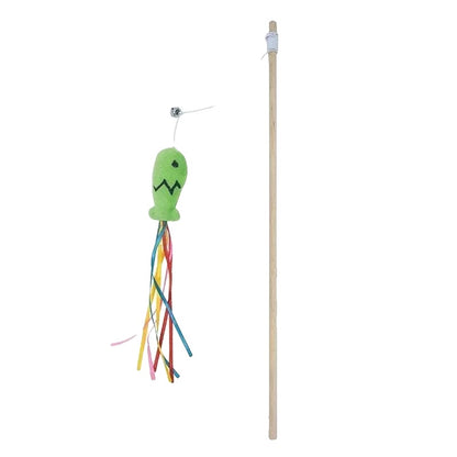 Variant image for Interactive Cat Toy for Indoor Cats – Natural Wooden Handle, Colorful Ribbons, Elastic String-2