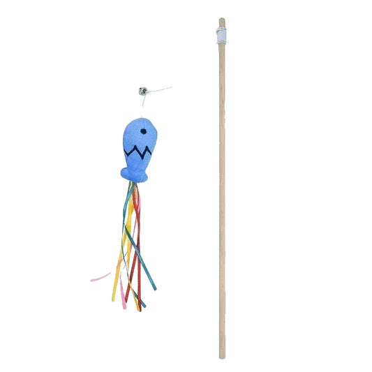 Interactive Cat Toy for Indoor Cats – Natural Wooden Handle, Colorful Ribbons, Elastic String-1