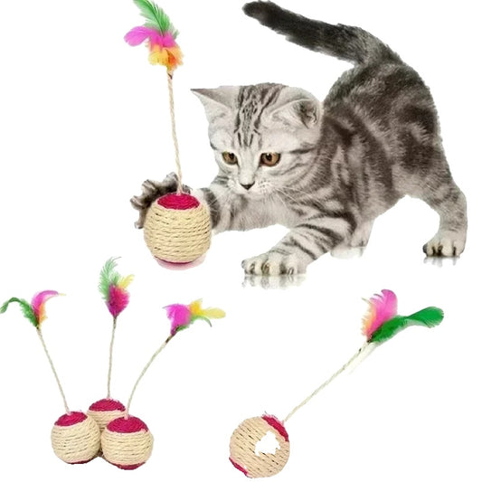 Interactive Cat Toy for Kittens – Durable Sisal, Engaging Feather, 4cm Diameter-2