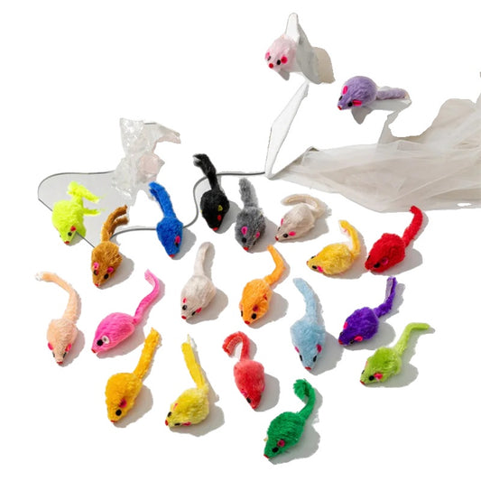 Cat Toy for Kittens – Rabbit Fur Mouse, Colorful Feather Design, Engages Natural Hunting Instincts-2
