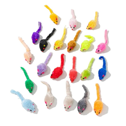 Cat Toy for Kittens – Rabbit Fur Mouse, Colorful Feather Design, Engages Natural Hunting Instincts-1