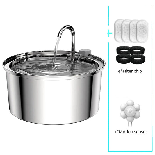 Automatic Stainless Steel Pet Water Fountain with Double Filtration System – 3L Capacity for Cats and Dogs, Quiet Operation, BPA-Free-1