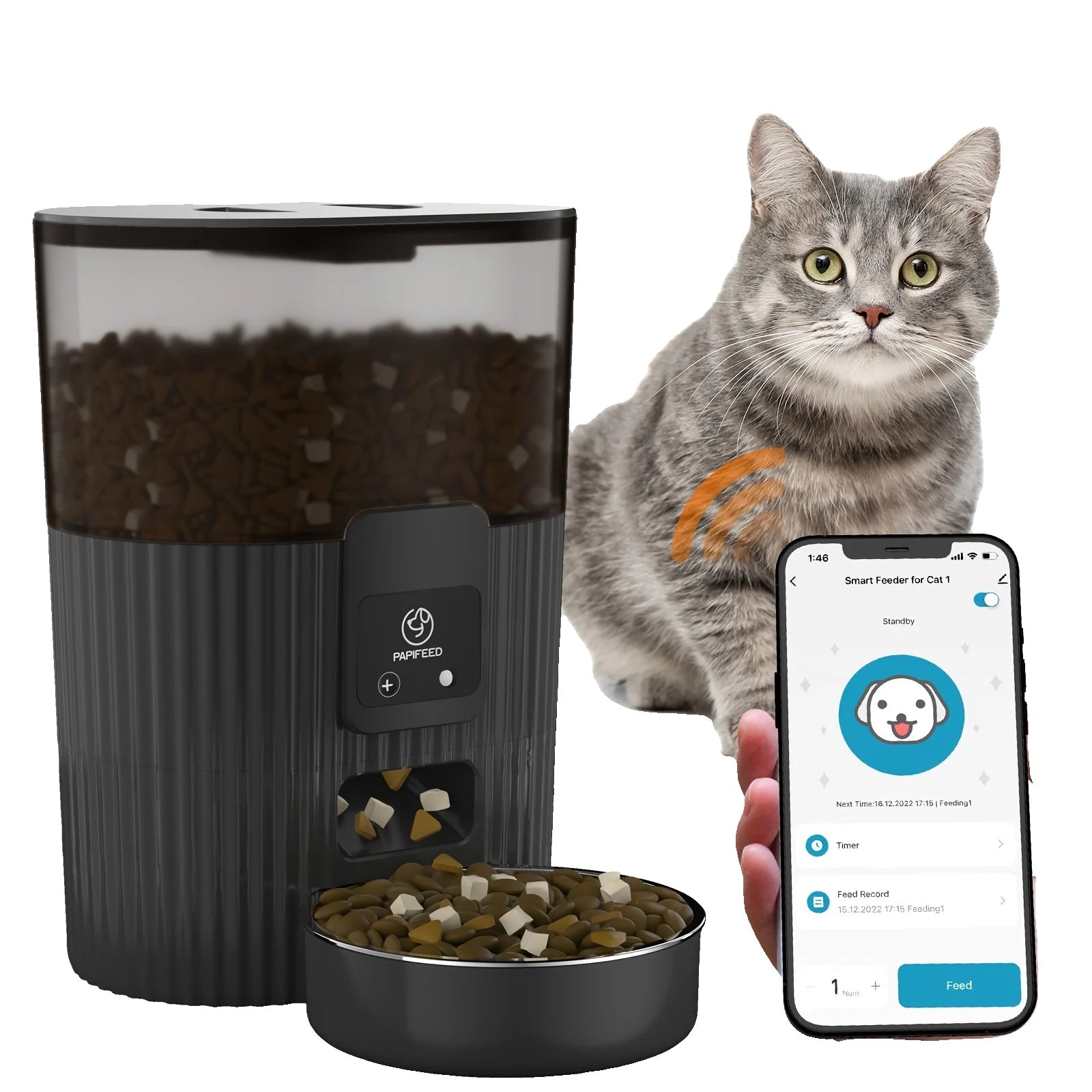 Variant image for Smart Automatic Pet Feeder with WiFi Remote Control for Cats and Dogs - Customizable Schedule, Large Capacity, Easy to Clean-2