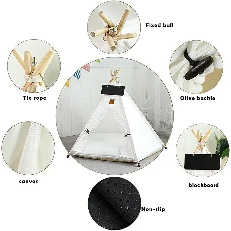 Pet Teepee Tent for Cats and Dogs – Portable, Washable, Includes Cushion-4