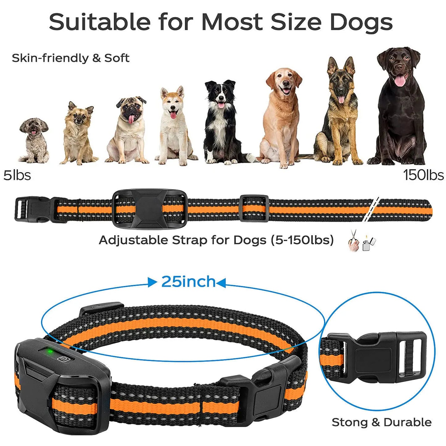 3300Ft Waterproof Electric Dog Training Collar with Remote Control - Shock, Vibration, Sound Modes for 5-120lbs Dogs-5
