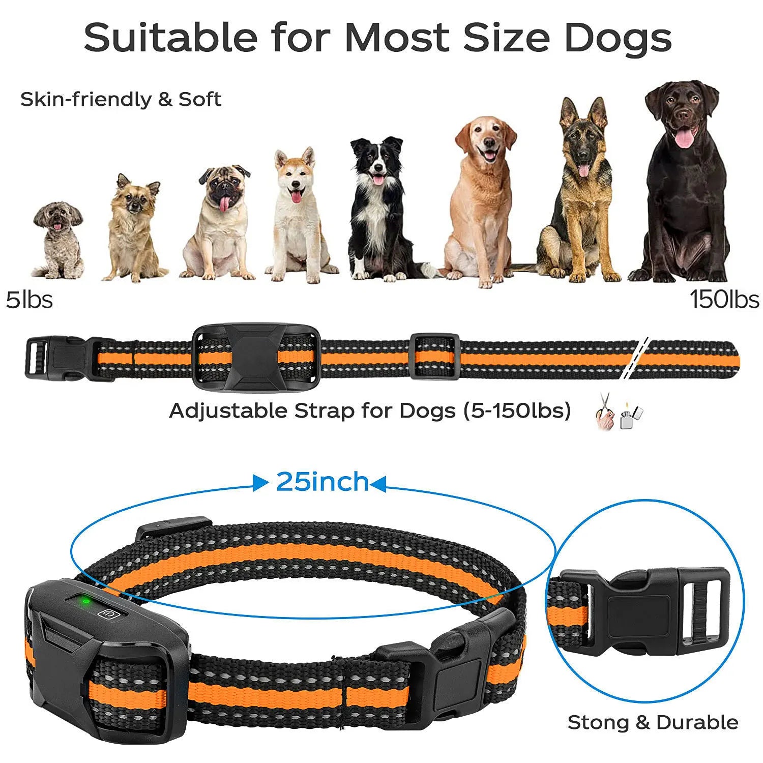 3300Ft Waterproof Electric Dog Training Collar with Remote Control - Shock, Vibration, Sound Modes for 5-120lbs Dogs-5