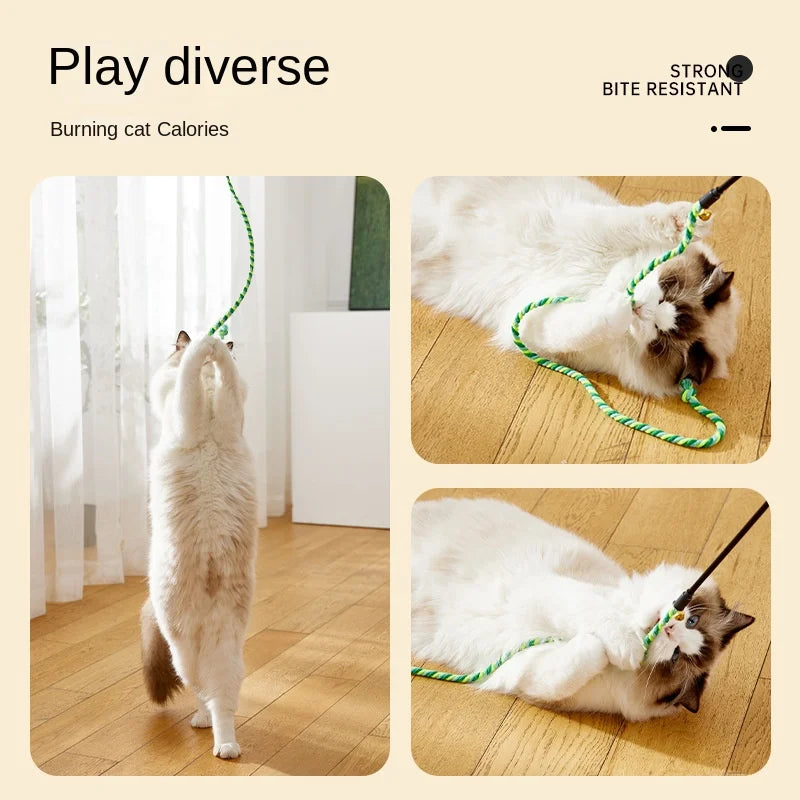 Interactive Cat Toy for Cats – Feather Teaser Wand, Satin Ribbon, Jingle Bell-5