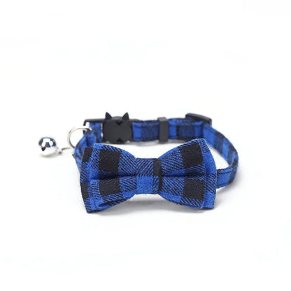 Adjustable Cat Collar – Cute Plaid Design, Bow Tie & Bell, Christmas Red, Elastic Fit-5