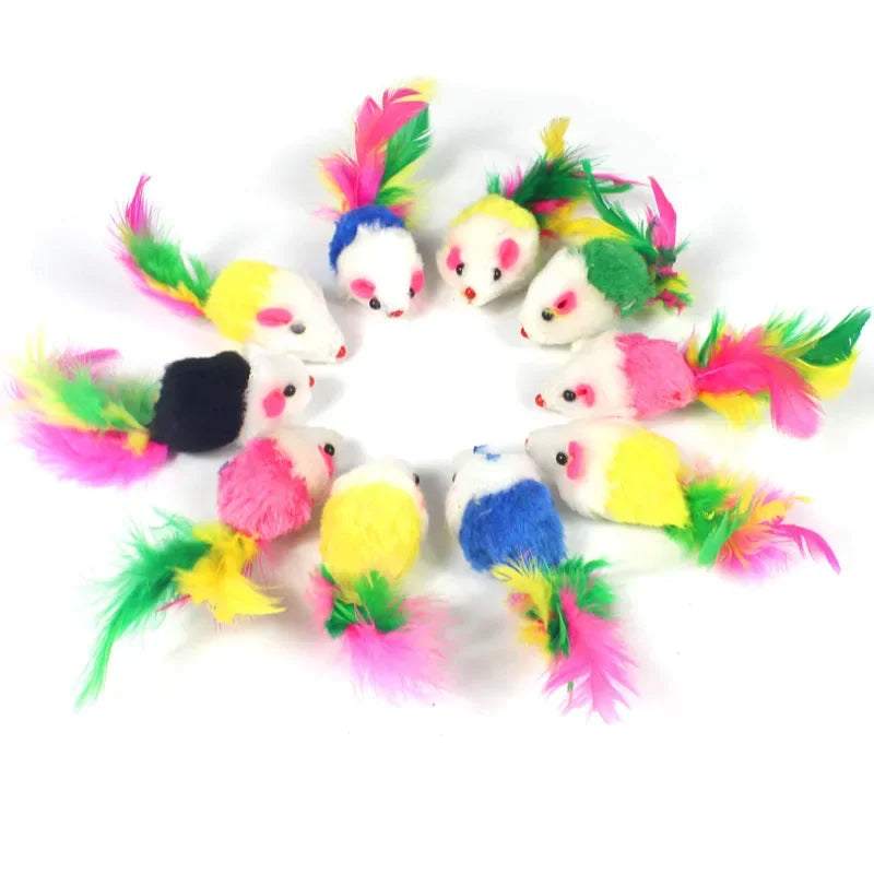 Cat Toy for Kittens – Rabbit Fur Mouse, Colorful Feather Design, Engages Natural Hunting Instincts-6