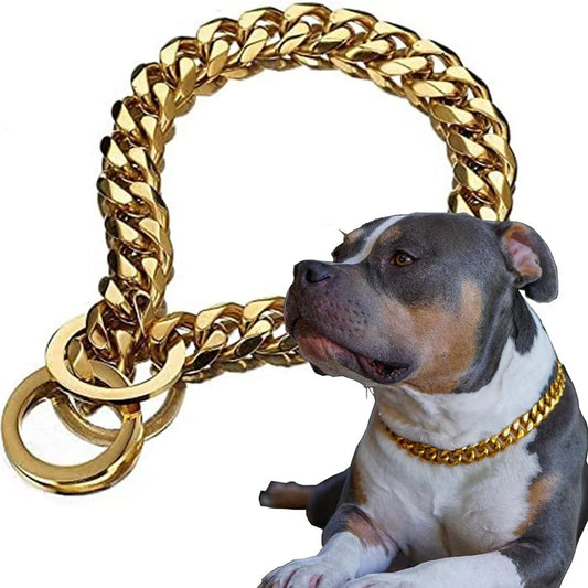 Dog Collar for Fashionable Pets – Heavy-Duty Metal, 15mm Wide, Cuban Link Design-1