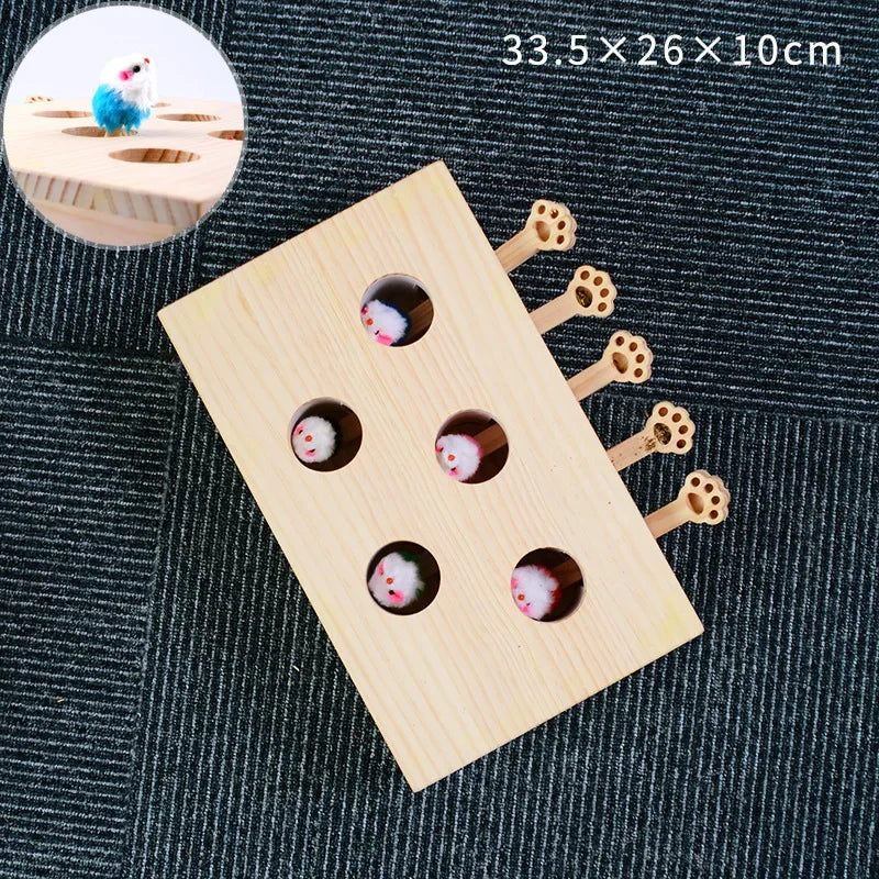 Interactive Cat Toy – Wooden Puzzle Maze, 5 Mouse Holes, Durable Design-3