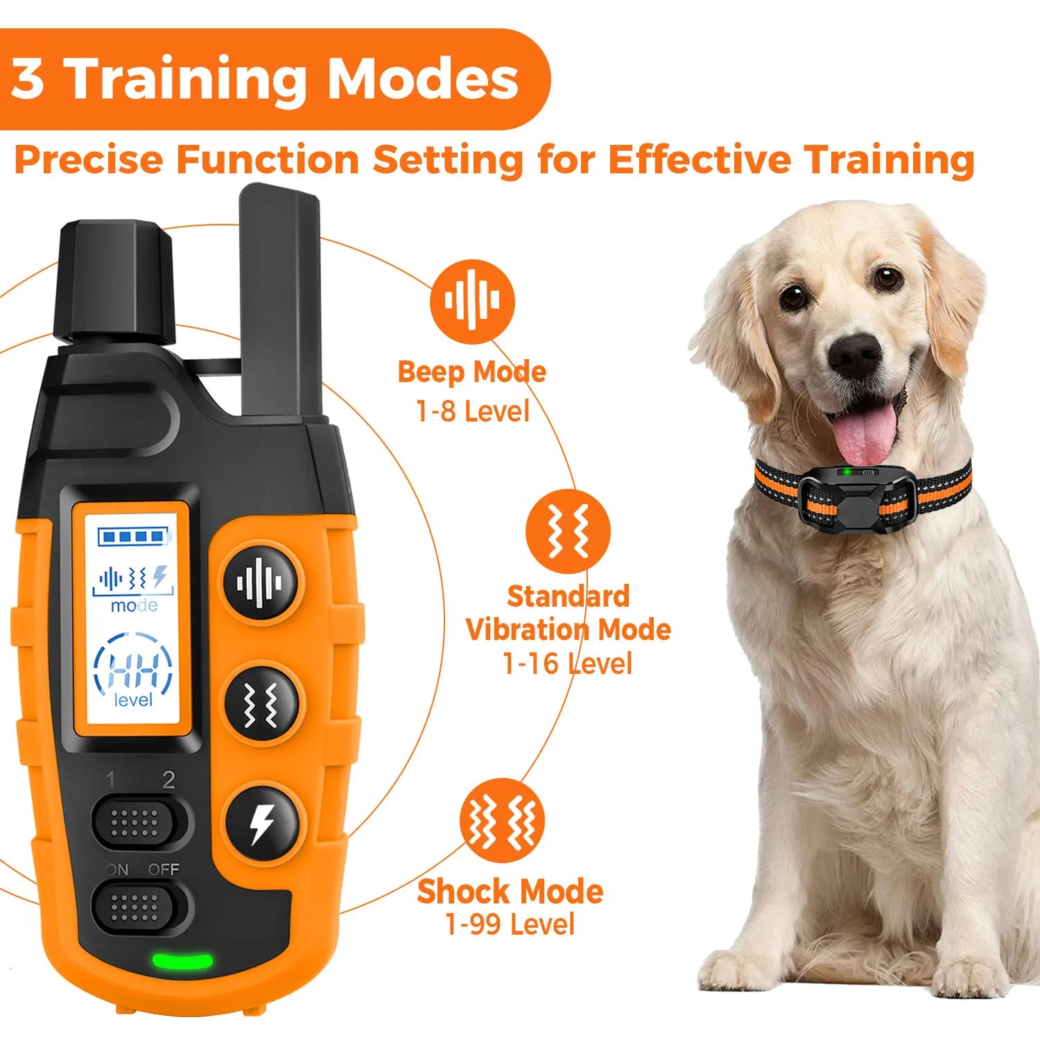 3300Ft Waterproof Electric Dog Training Collar with Remote Control - Shock, Vibration, Sound Modes for 5-120lbs Dogs-3