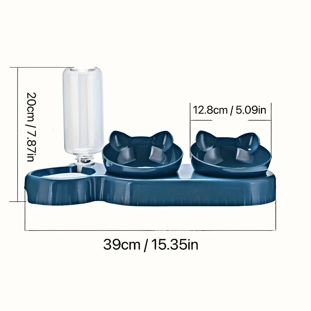 Tilted Cat Bowl Set with Water Feeder – Ergonomic Design, 3-in-1 Functionality, Easy to Clean-4