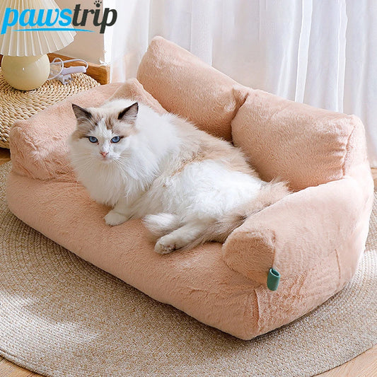 Cozy Plush Cat Bed Sofa with Thick Backrest – Warm Nest for Small to Medium Pets, Anti-Slip Base, Multiple Colors Available-3